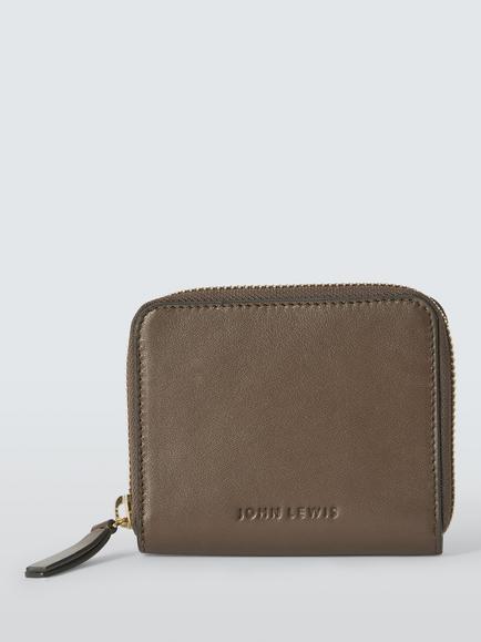 John Lewis Leather Tri-Fold Zip-Around Purse, Drk Stone, Drk Stone