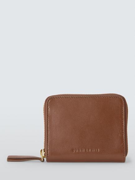 John Lewis Leather Tri-Fold Purse, Tan, Tan
