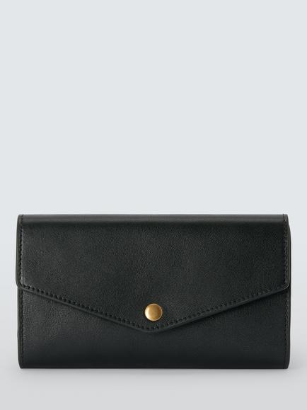 John Lewis Leather Continental Flap-Over Purse, Black, Black
