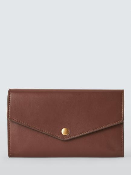 John Lewis Continental Leather Flap-Over Purse, Tan, Tan