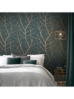 Graham & Brown Boreas Wallpaper, Teal/Copper - view 2, Teal & Copper