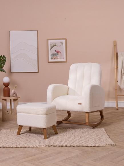 Tutti Bambini Luca Rocking Chair & Footstool, Mushroom - view 2, Fresh Cream