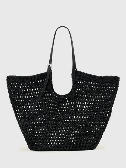 AllSaints Ara Cotton Knitted Tote Bag, Black