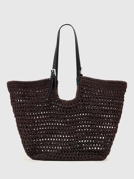 AllSaints Ara Cotton Knitted Tote Bag, Burnt Umber Red