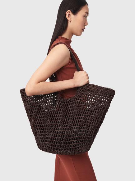 AllSaints Ara Cotton Knitted Tote Bag - view 2, Burnt Umber Red