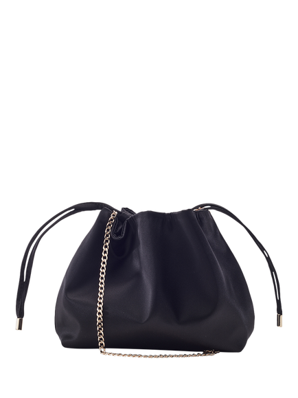 Moda in Pelle Lotty Satin Drawstring Clutch Bag, Black, Black Black