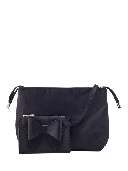 Moda in Pelle Lotty Satin Drawstring Clutch Bag, Black - view 2, Black Black