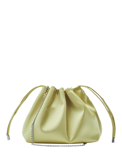 Moda in Pelle Lotty Satin Drawstring Clutch Bag, Black, Lime Green, Lime Green