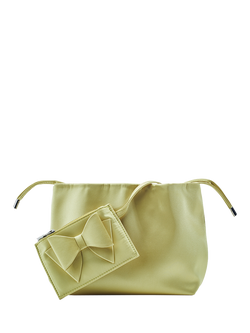 Moda in Pelle Lotty Satin Drawstring Clutch Bag, Black, Lime Green - view 2, Lime Green