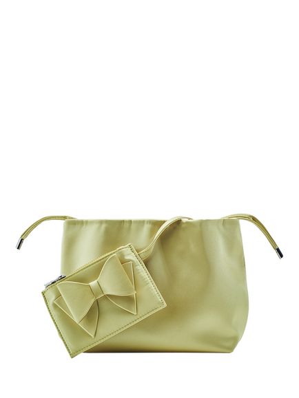Moda in Pelle Lotty Satin Drawstring Clutch Bag, Black, Lime Green - view 2, Lime Green