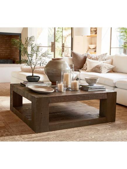 Pottery Barn Rockport Square Coffee Table, Pale Sand - view 2, Wood