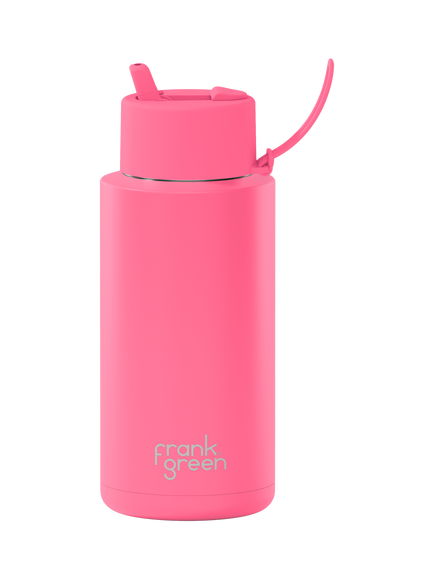 frank green Flip Straw Lid Ceramic Drinks Bottle, 1L, Bubblegum Blast