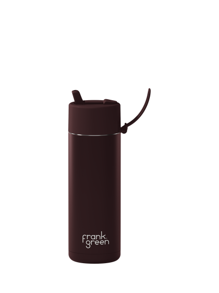 frank green Flip Straw Lid Ceramic Drinks Bottle, 595ml, Chocolate