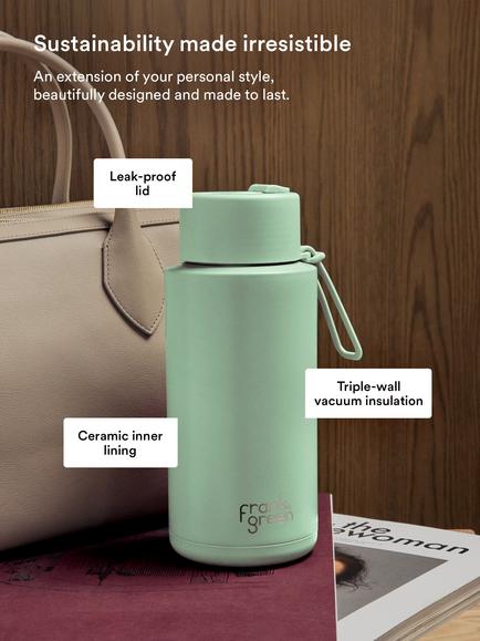 frank green Flip Straw Lid Ceramic Drinks Bottle, 1L - view 2, Mint Gelato