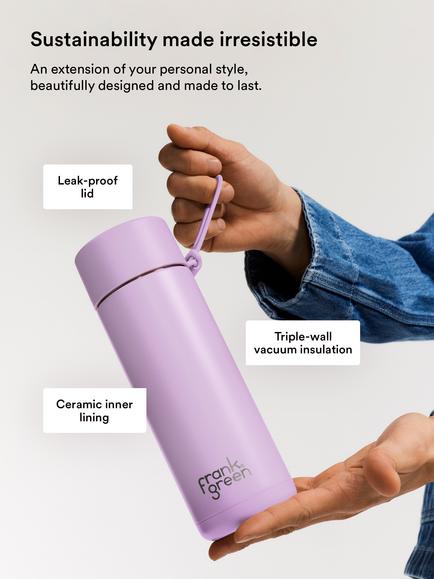 frank green Flip Straw Lid Ceramic Drinks Bottle, 595ml - view 2, Lilac Haze