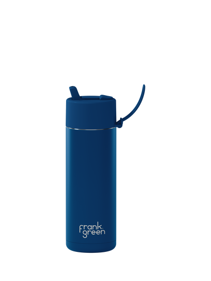 frank green Flip Straw Lid Ceramic Drinks Bottle, 595ml, Deep Ocean