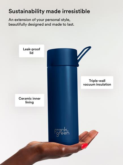 frank green Flip Straw Lid Ceramic Drinks Bottle, 595ml - view 2, Deep Ocean