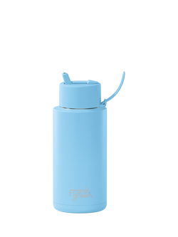 frank green Flip Straw Lid Ceramic Drinks Bottle, 1L, Sky Blue, Sky Blue