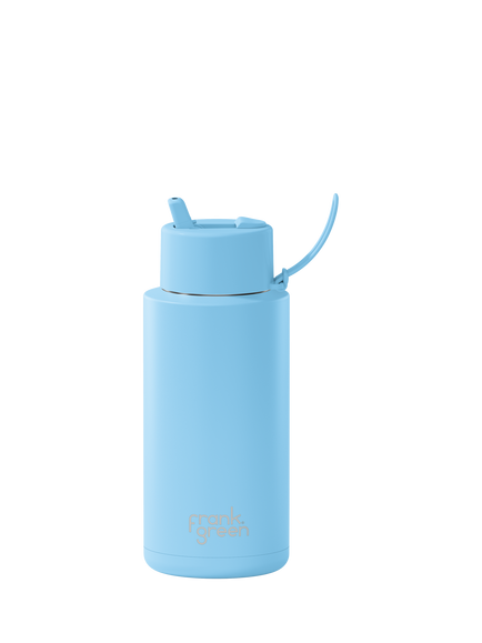 frank green Flip Straw Lid Ceramic Drinks Bottle, 1L, Sky Blue