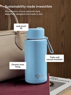 frank green Flip Straw Lid Ceramic Drinks Bottle, 1L, Sky Blue - view 2, Sky Blue