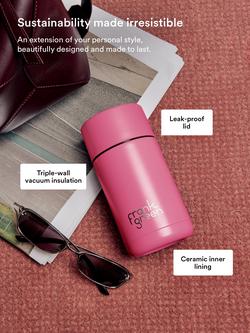 frank green Push Button Lid Ceramic Travel Mug, 355ml, Bubblegum Blast - view 2, Bubblegum Blast