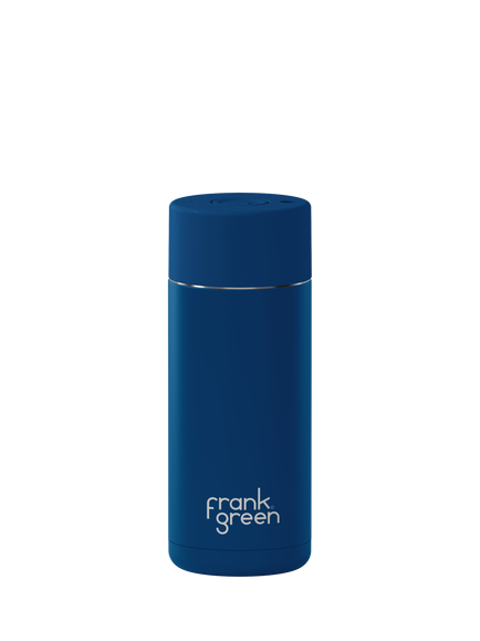 frank green Push Button Lid Ceramic Travel Mug, 475ml, Deep Ocean