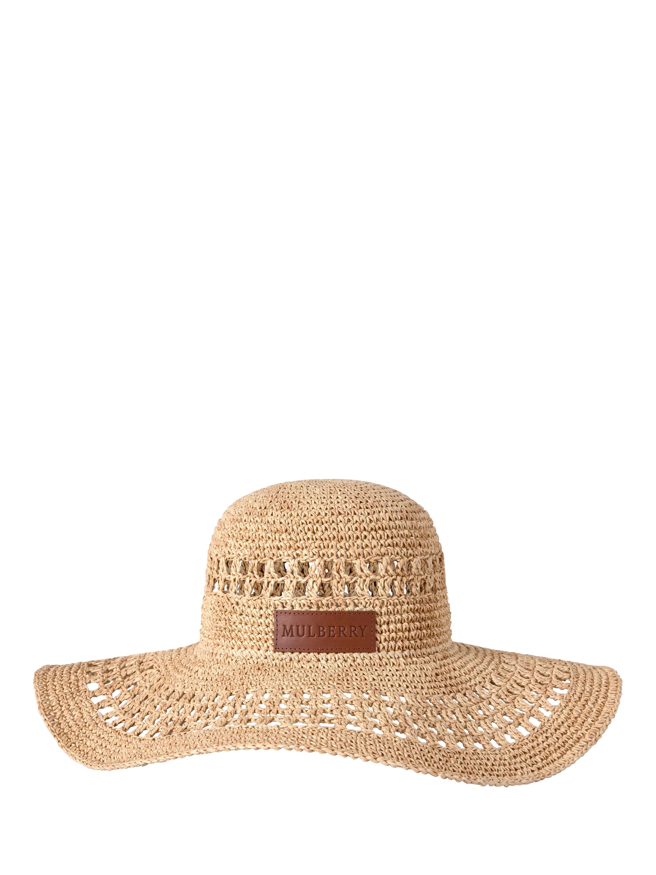 Mulberry Wide Brim Crochet Straw Hat, Beige, M-L