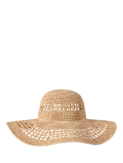 Mulberry Wide Brim Crochet Straw Hat, Beige, XS-S - view 2, Beige