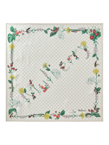Mulberry River Side Pure Silk Printed Square Scarf, Eggshell