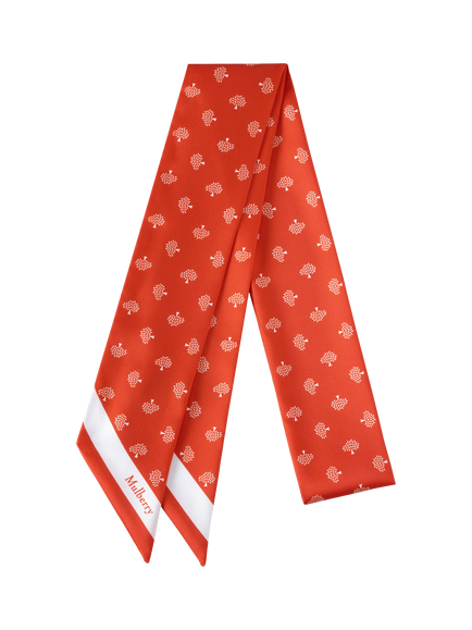 Mulberry Tree Printed Skinny Scarf, Coral Orange, Coral Orange