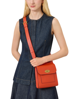 Mulberry Antony Leather Messenger Bag, Coral Orange - view 2, Coral Orange