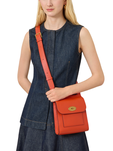 Mulberry Small Antony Leather Messenger Bag, Coral Orange - view 2, Coral Orange