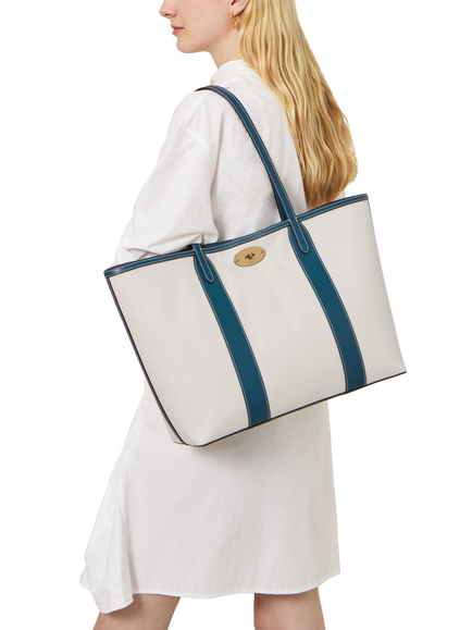 Mulberry Bayswater Canvas Tote Bag, Natural/Out Of The Blue - view 2, Natural/Out Of The Blue