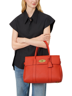 Mulberry Heritage Bayswater Leather Handbag, Coral Orange - view 2, Coral Orange