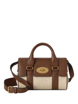 Mulberry Mini Bayswater Raffia Satchel Handbag, Ecru/Bright Oak, Ecru/Bright Oak
