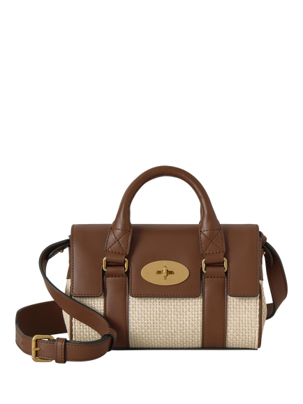 Mulberry Mini Bayswater Raffia Satchel Handbag, Ecru/Bright Oak, Ecru/Bright Oak