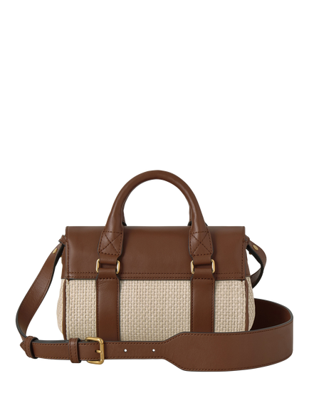 Mulberry Mini Bayswater Raffia Satchel Handbag, Ecru/Bright Oak - view 2, Ecru/Bright Oak