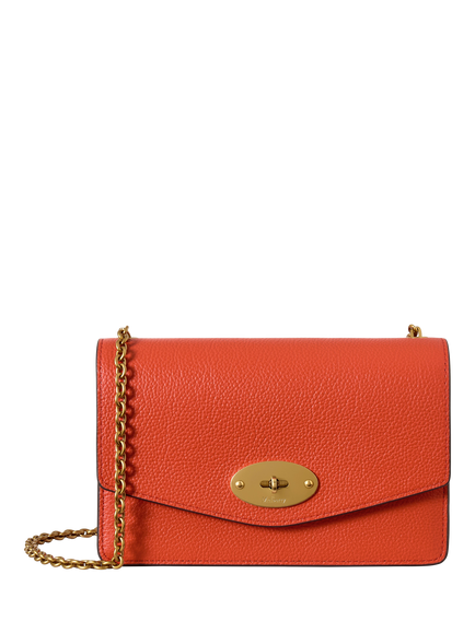Mulberry Small Darley Small Classic Grain Leather Shoulder Bag, Coral Orange