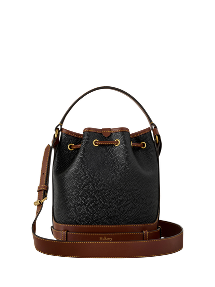 Mulberry Small Scotchgrain Bucket Bag, Black/Cognac - view 2, Black/Cognac