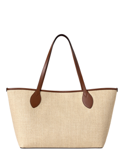 Mulberry Small Tree Raffia Tote Bag, Ecru/Bright Oak - view 2, Ecru/Bright Oak