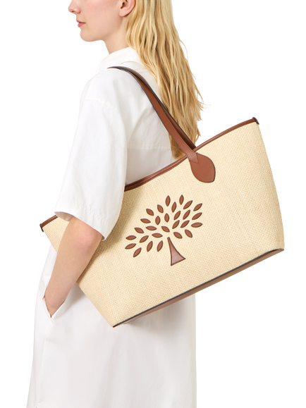 Mulberry Small Tree Raffia Tote Bag, Ecru/Bright Oak - view 2, Ecru/Bright Oak