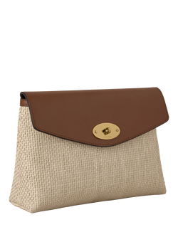 Mulberry Large Darley Raffia and Leather Pouch, Ecru/Bright Oak - view 2, Ecru/Bright Oak