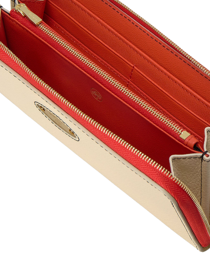 Mulberry Plaque Leather Zipped Purse - view 2, Eggshell/Coral Orange