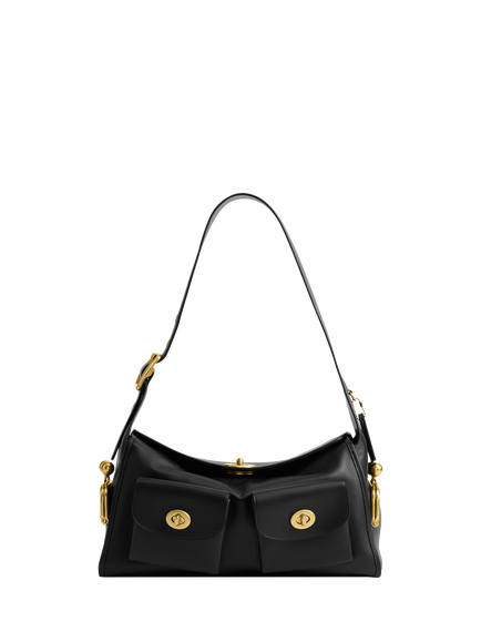 Coach Turnlock Haversack Leather Shoulder Bag, Black, B4/Black
