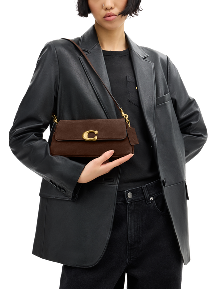 Coach Jet Suede Shoulder Bag, Dark Chocolate - view 2, B4/Dark Chocolate