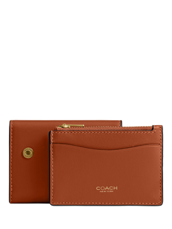 Coach Essential Leather Card Holder Wallet, B4/Amber Brown - view 2, B4/Amber Brown