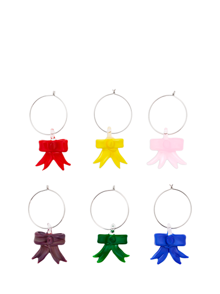 Uberstar 3D Bow Wine Glass Charms, Set of 6, Multi, Clear