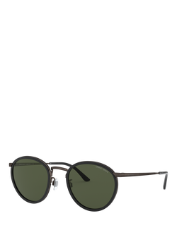 Giorgio Armani AR101M Men's Round Sunglasses, Black/Green, Black/Green
