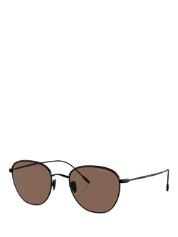 Giorgio Armani AR6048 Men's Round Sunglasses, Matte Black/Brown, Matte Black/Brown