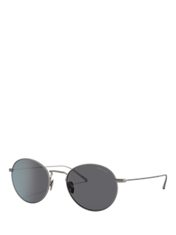 Giorgio Armani AR6125 Men's Round Polarised Sunglasses, Matte Gunmetal/Grey, Matte Gunmetal/Grey